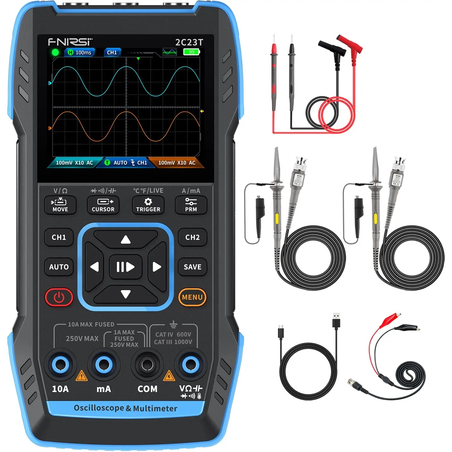 Fnirsi Digital Oscilloscope Handheld - Oscyloskop ręczny 3-w-1 2C23T, multimetr, generator